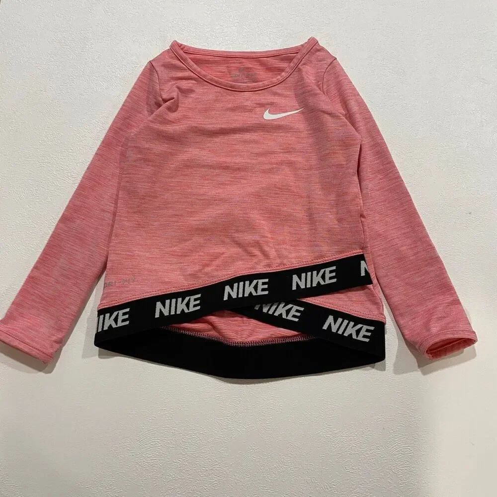 Nike Dri-Fit Pink Long Sleeve Logo Hem Top Girls 2T • Athletic Shirt